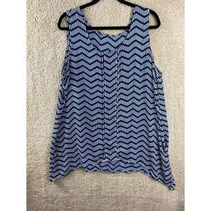 Women's Plus Sz 2X? Blue & White Sleeveless Hi Low Hem Top  Pattern